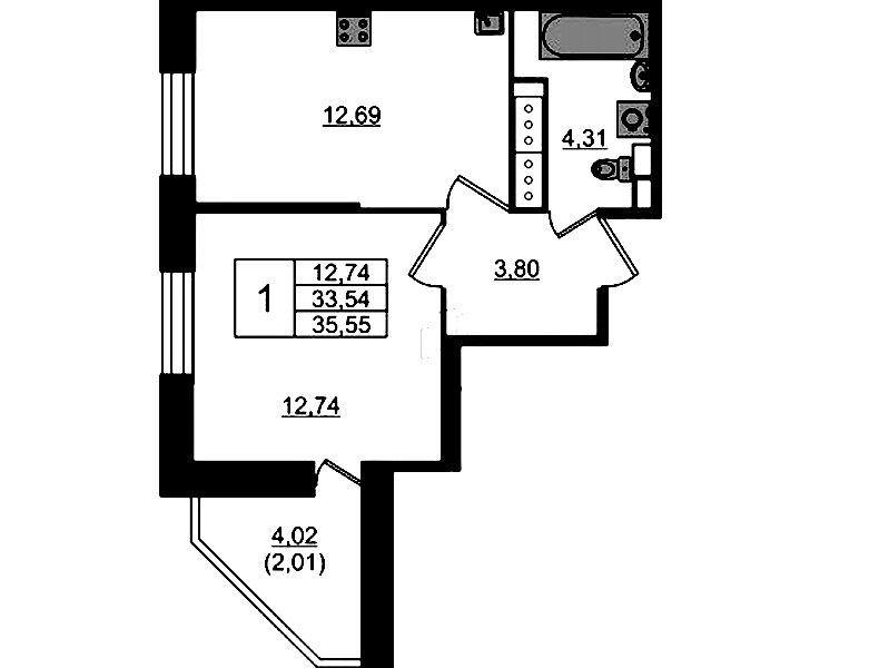 1-комнатная квартира 35.55 м², 23/23 эт., ЖК «Живи! В Рыбацком»